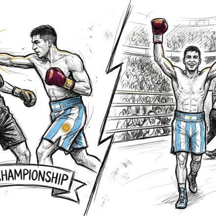 Split-panel boxing scene: a strong punch knocks out an opponent, with an 'AMB CHAMPIONSHIP' banner below left.