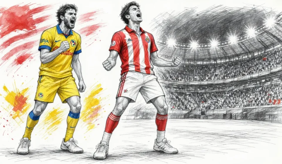 Ilustración editorial Clásico América Chivas en el Azteca