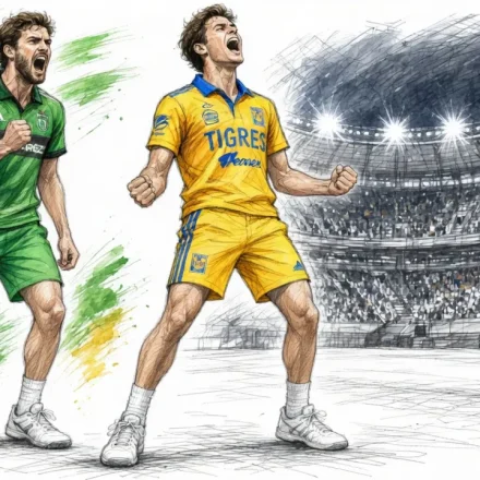 Ilustración editorial Juárez celebrando ante Tigres Liga MX