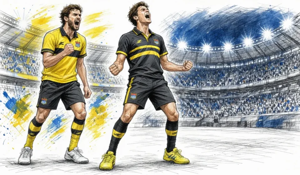 Ilustración editorial Libertad celebrando ante Emelec en el Capwell