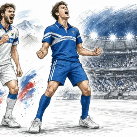 Ilustración editorial Liga y Católica enfrentándose en el Casa Blanca