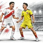 Ilustración editorial Perú vs Colombia Sub-20 ODESUR Estadio Marcelo Bielsa