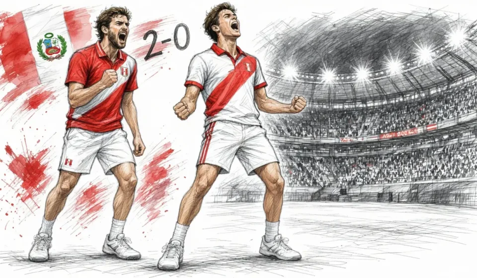 Ilustración editorial Perú celebrando ante Chile en ODESUR Rosario