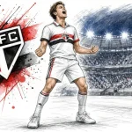 Ilustración editorial Calleri celebrando penalti ante Internacional