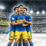 Ilustración: Leonel Flores celebra su doblete con Boca ante Unión