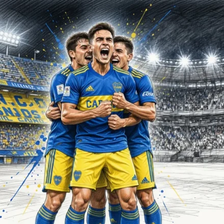 Ilustración: Leonel Flores celebra su doblete con Boca ante Unión