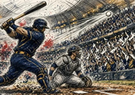 Ilustración editorial: William Contreras conecta un jonrón en el Juego 2 ante los Dodgers