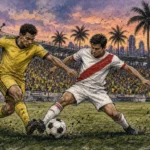 Ilustración editorial: Colombia y Perú disputan el balón en Miami