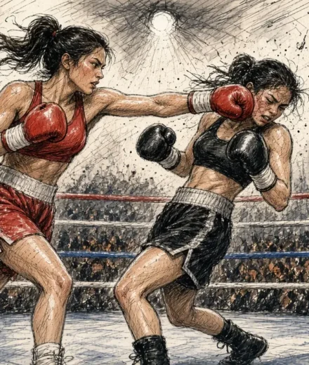 Ilustración editorial: Erika Cruz e Isis Vargas intercambian golpes en el ring
