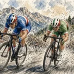 Ilustración editorial: sprint ajustado en la meta del Europeo de ciclismo en Eslovenia