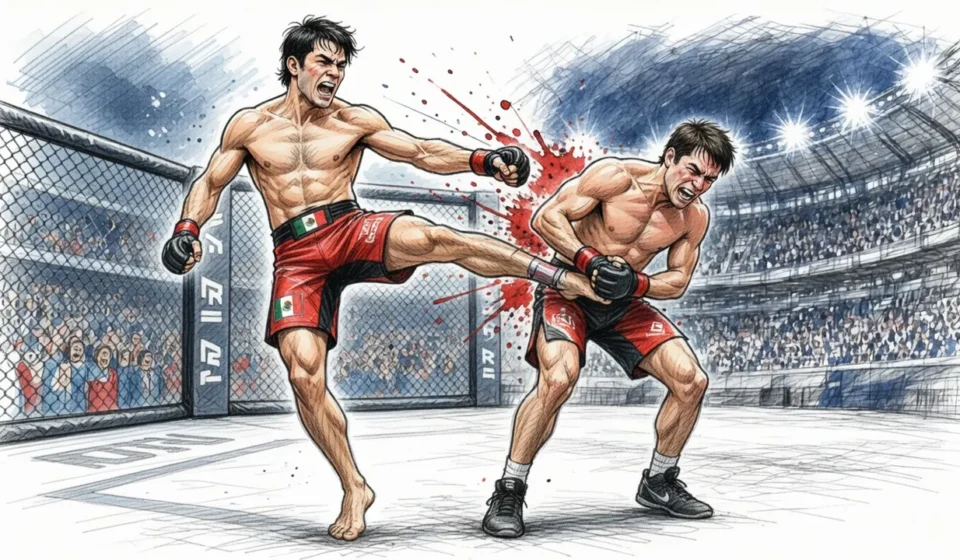 Ilustración editorial: Imanol Rodríguez noquea a Coria con patada al cuerpo en UFC
