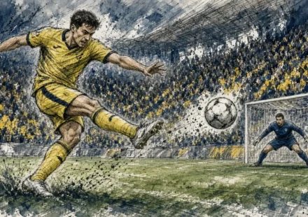 Ilustración editorial: Santiago Mouriño dispara desde lejos en el Villarreal 3-1 Nápoles